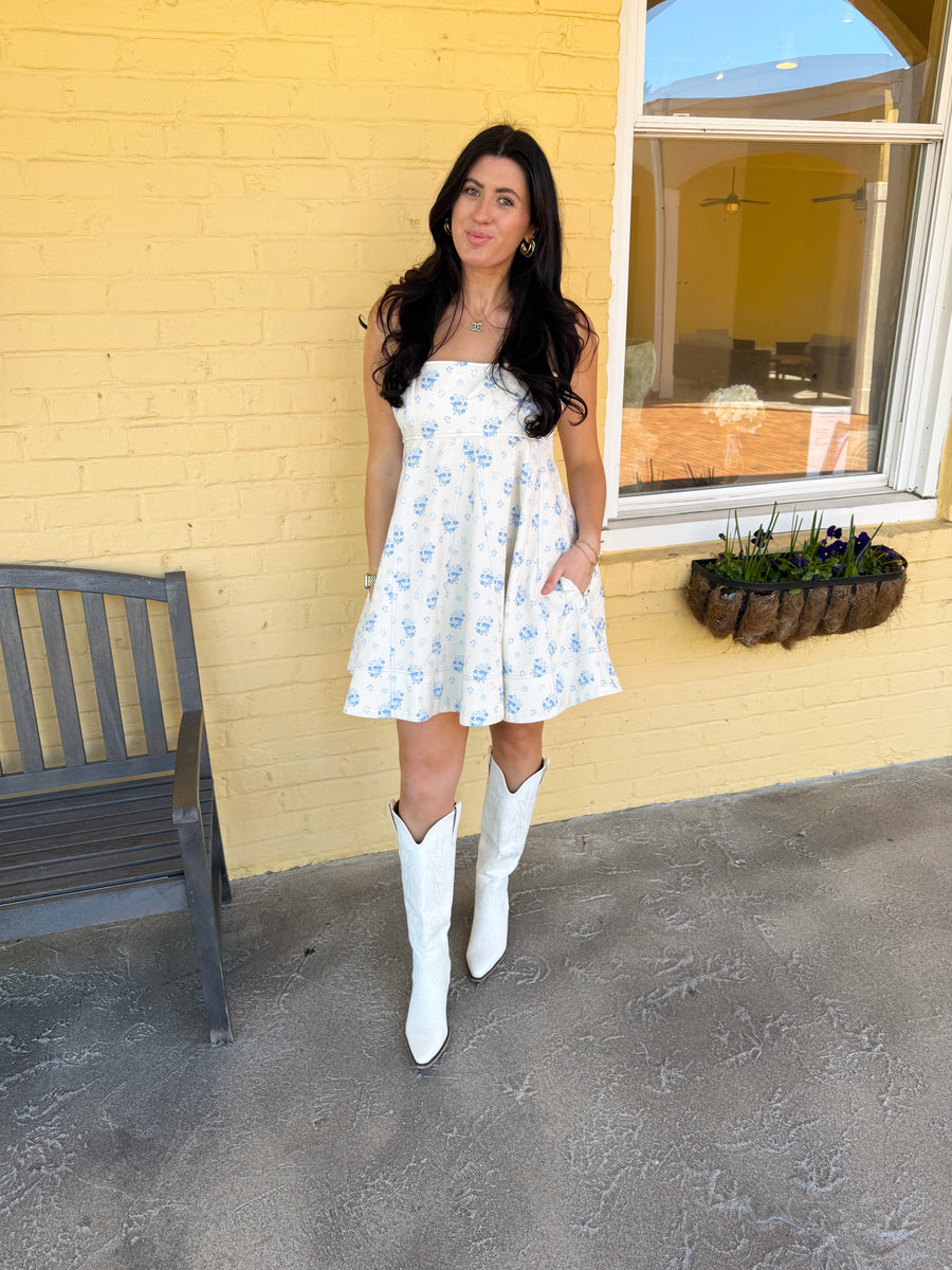 Flower Printed Denim Dress – Love Rose Boutique