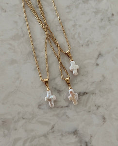 Dainty Pearl Cross Necklace