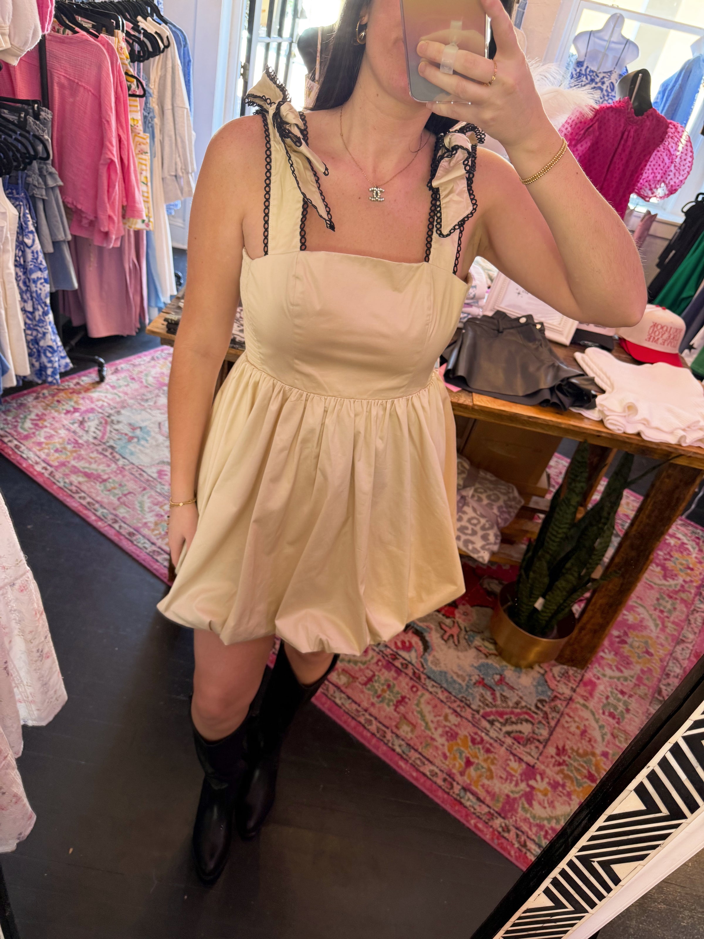 Ribbon Tie Mini Dress