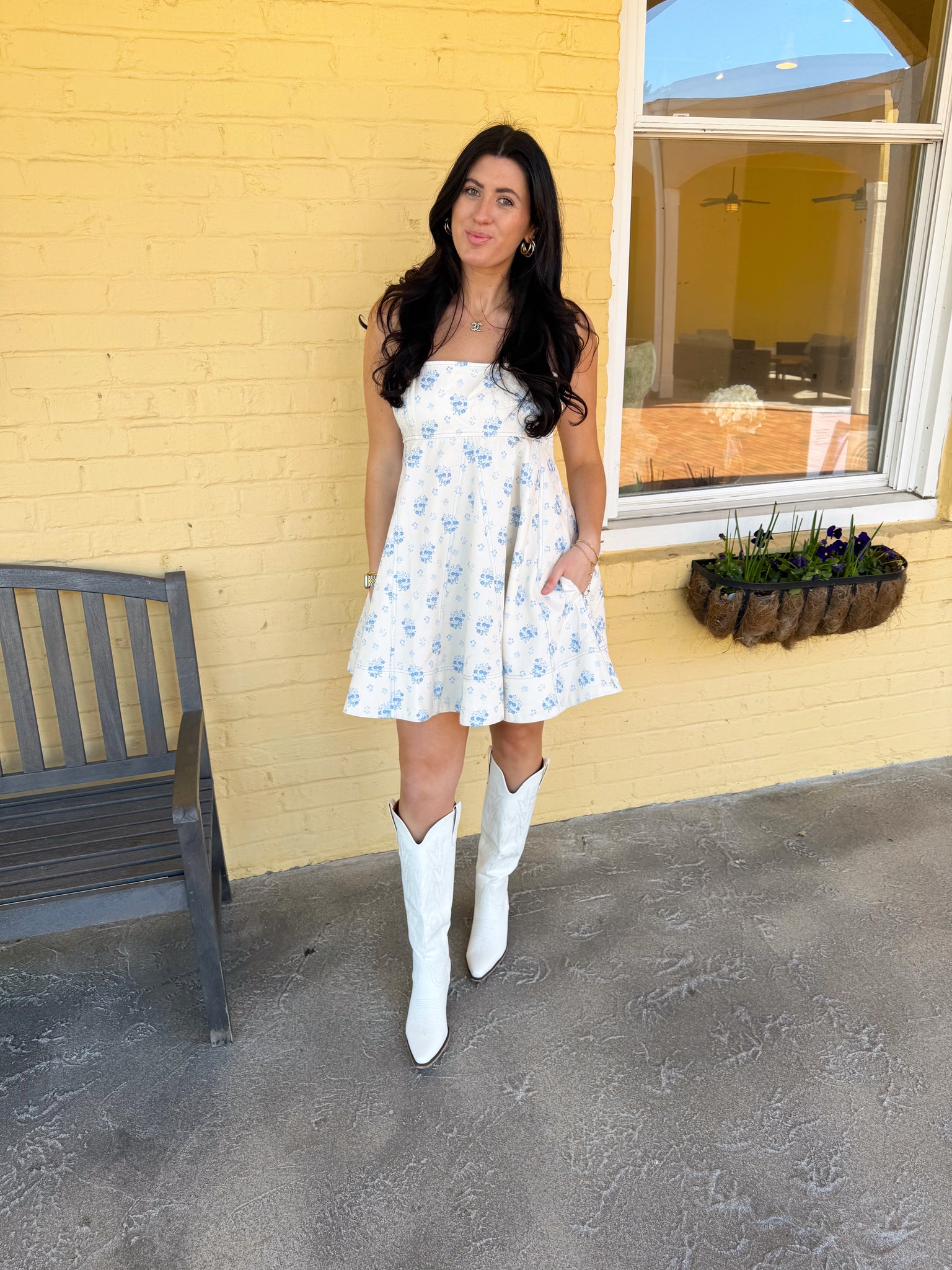 Flower Printed Denim Dress Love Rose Boutique Flower Printed Denim Dress Love Rose Boutique