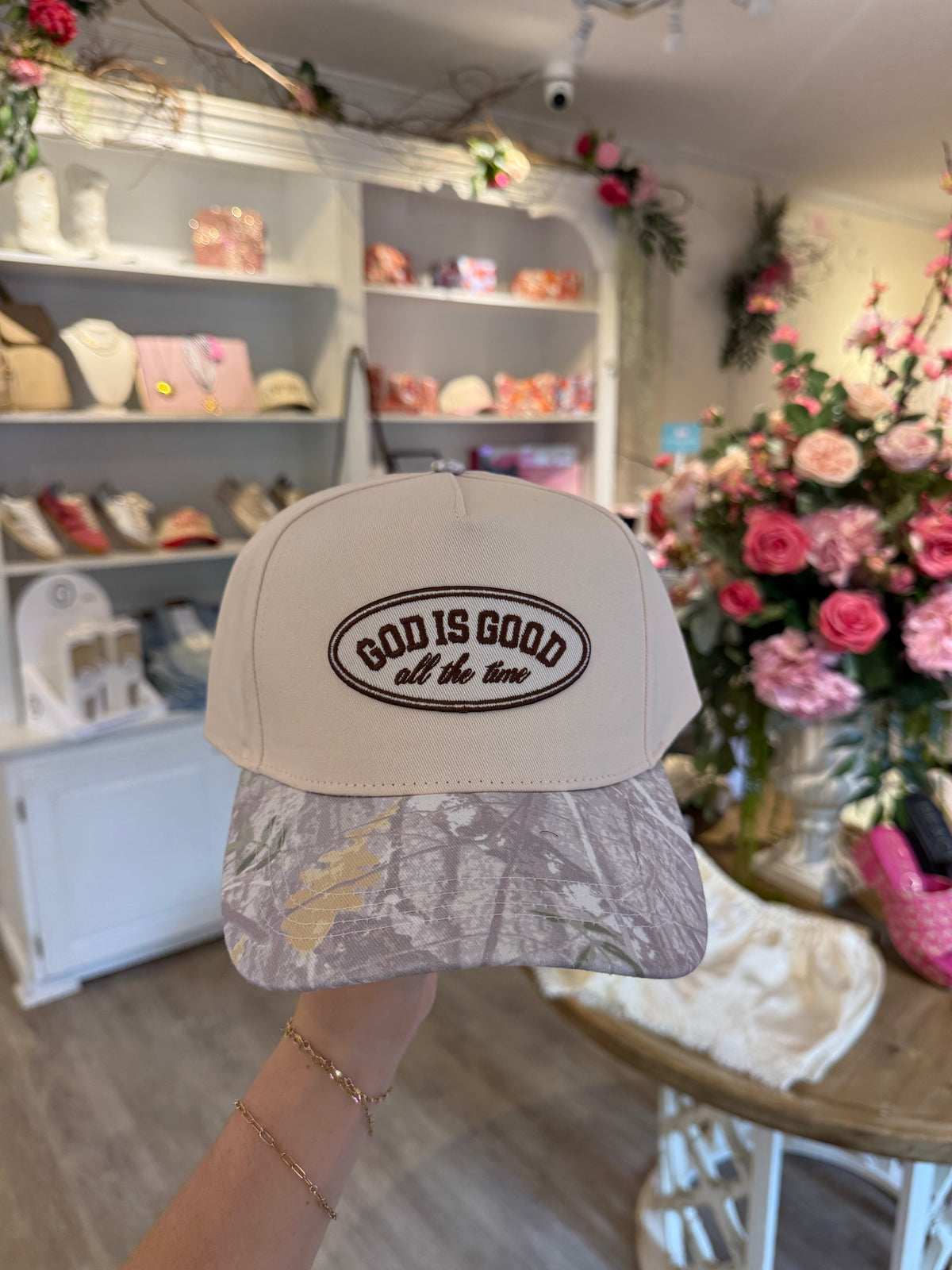 God is Good All The Time- Camo Trucker hat
