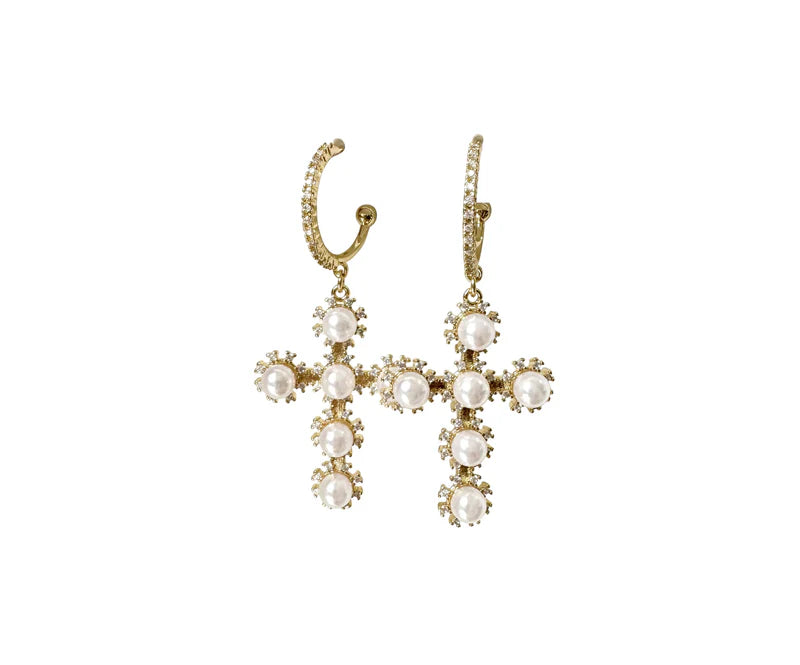 Gemelli | Pearl Cross Hoop