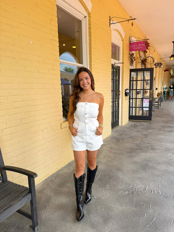 Ivory Denim Romper