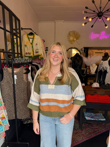 Striped Notched Sweater